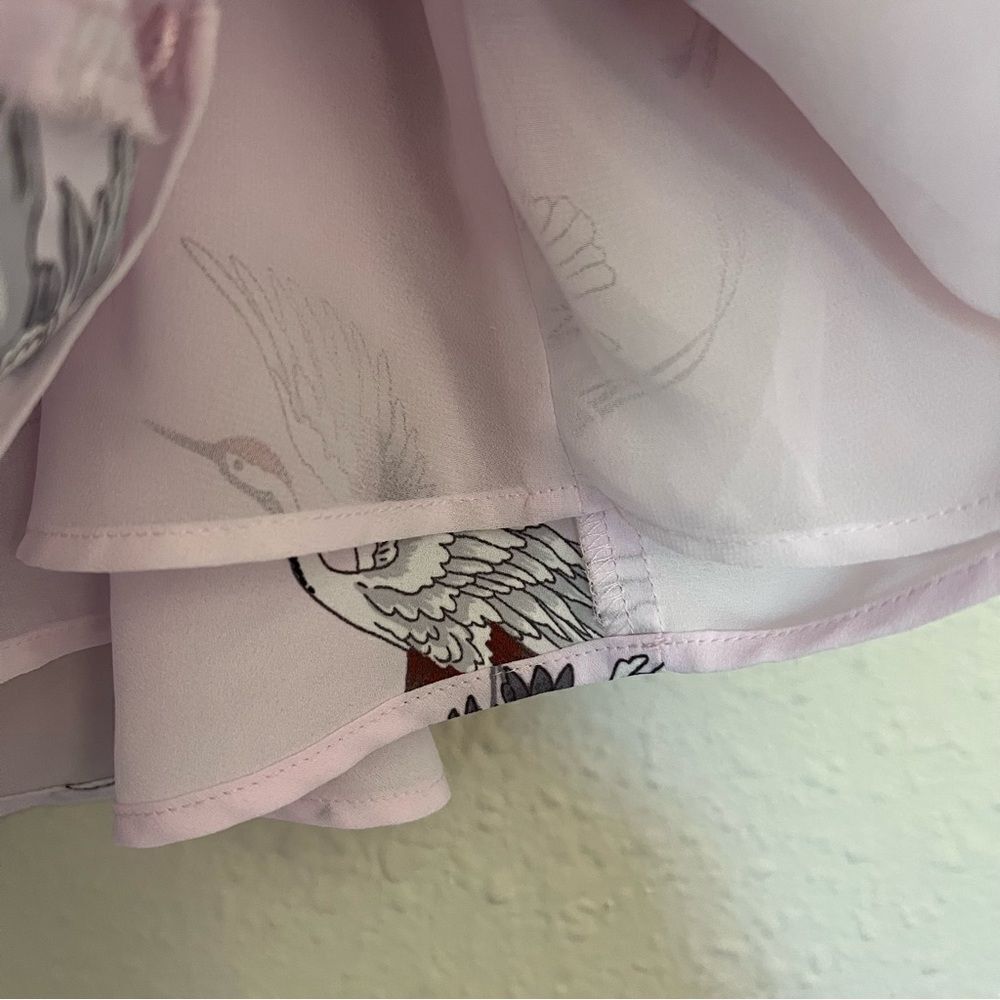 LOFT Crane Print Strappy Cami Blouse in Pink/Lavender Size XS