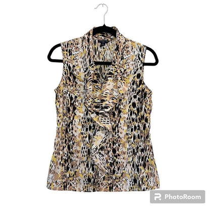 Banana Republic Neutral Animal Print Ruffle Sleeveless Tank Blouse Top Size SP