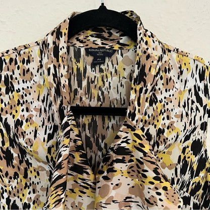 Banana Republic Neutral Animal Print Ruffle Sleeveless Tank Blouse Top Size SP