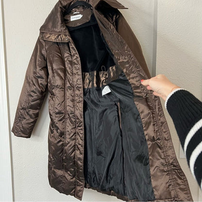 Hilary Radley Puffer Down Coat Size Small Shiny Brown