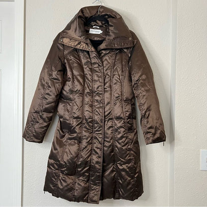 Hilary Radley Puffer Down Coat Size Small Shiny Brown