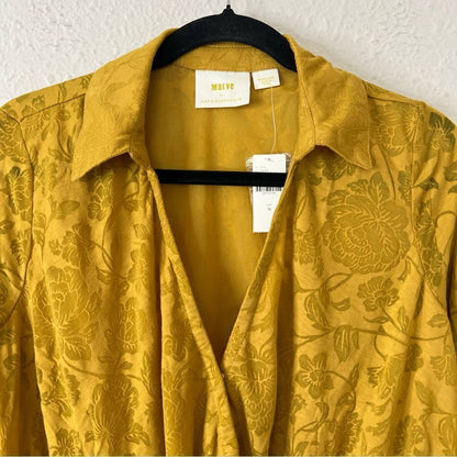 Anthropologie Maeve Lydia Gold Floral Burnout Wrap Blouse NEW Size Medium