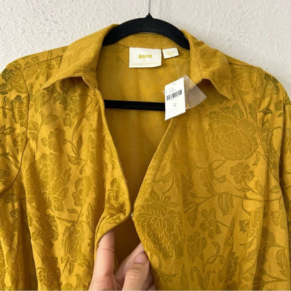 Anthropologie Maeve Lydia Gold Floral Burnout Wrap Blouse NEW Size Medium