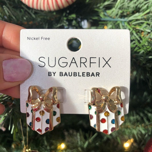 NEW Sugarfix Baublebar  Holiday Christmas Teddy Bear Scarf Santa Hat Earrings