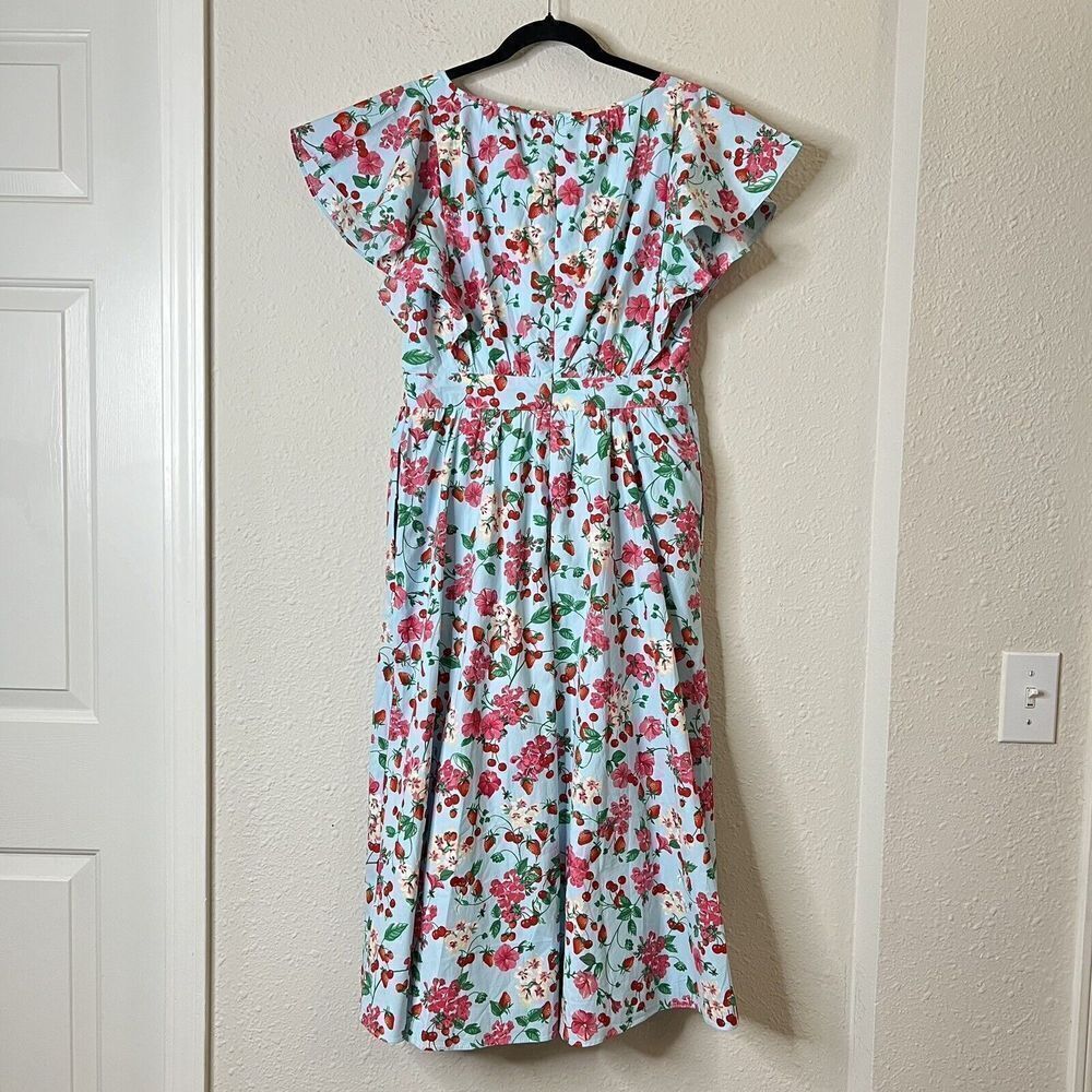 NEW Ann Taylor Strawberry Cherry Flutter Sleeve Flare Midi Dress Size 6 Petites