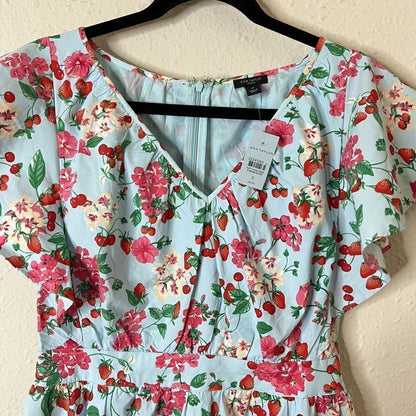 NEW Ann Taylor Strawberry Cherry Flutter Sleeve Flare Midi Dress Size 6 Petites