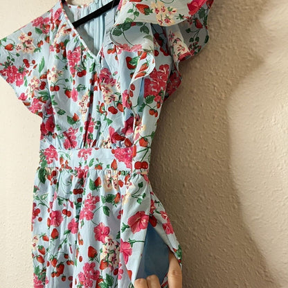 NEW Ann Taylor Strawberry Cherry Flutter Sleeve Flare Midi Dress Size 6 Petites