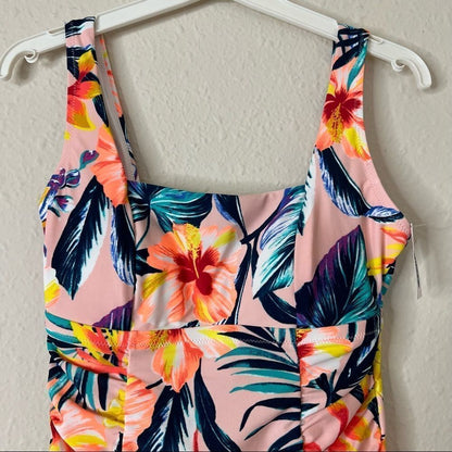 Old Navy Square Neck One Piece Tropical Floral Print Swimsuit Size Small