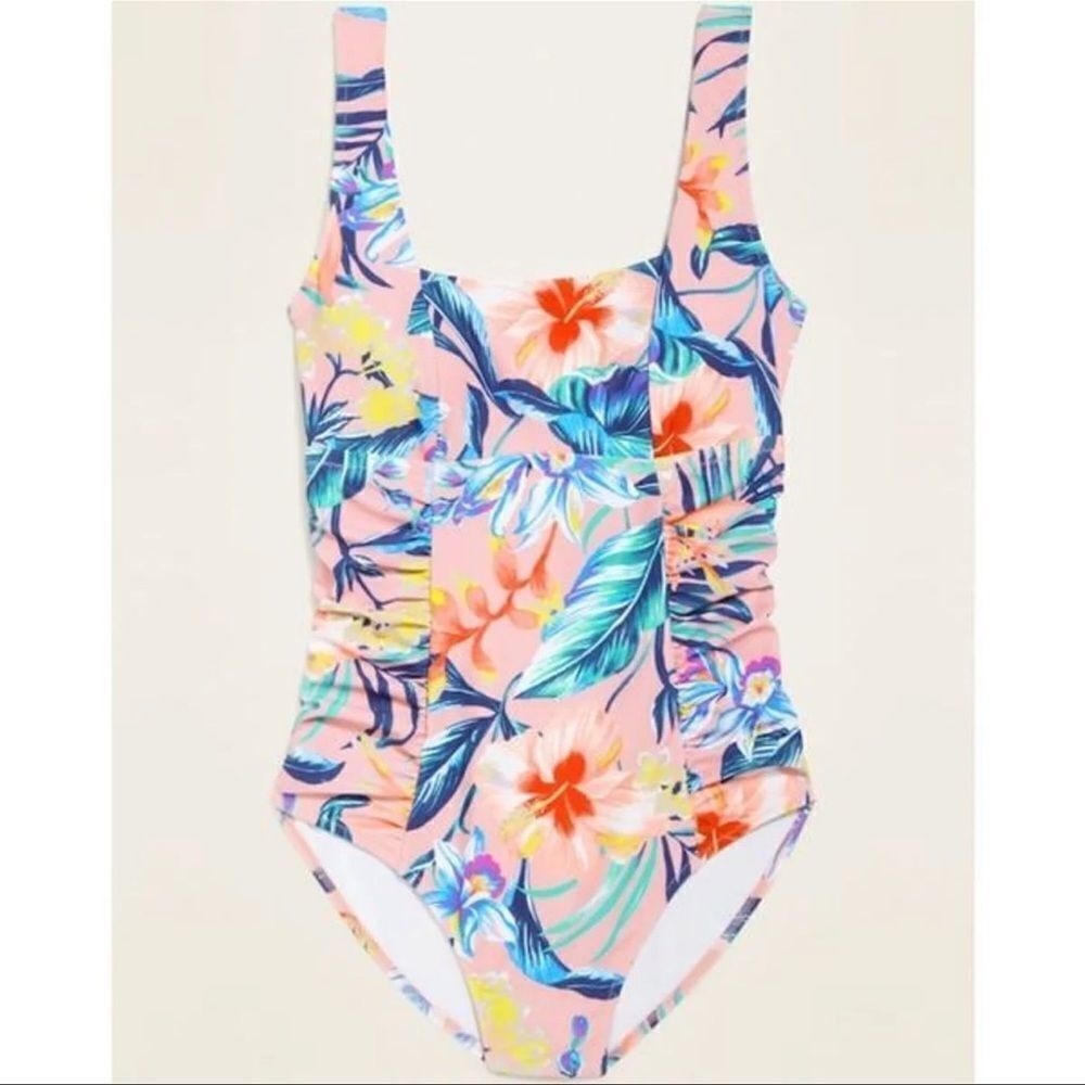 Old Navy Square Neck One Piece Tropical Floral Print Swimsuit Size Small