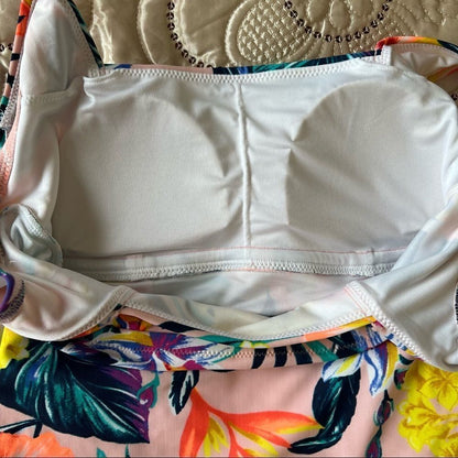 Old Navy Square Neck One Piece Tropical Floral Print Swimsuit Size Small