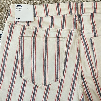 Old Navy Mid Rise Button-Fly Multi-Stripe Jean Shorts Size 12