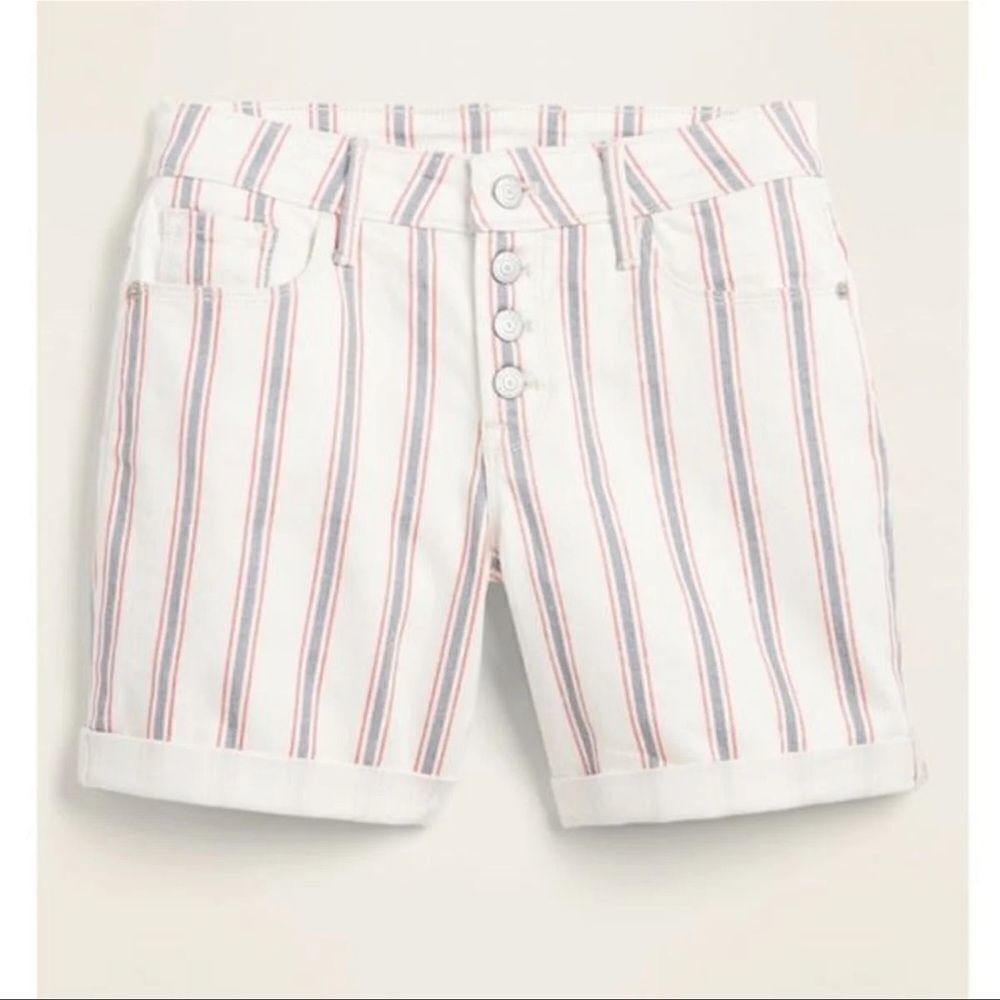 Old Navy Mid Rise Button-Fly Multi-Stripe Jean Shorts Size 12