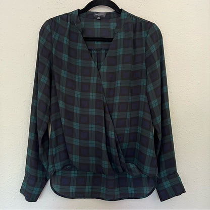 The Limited Tartan Plaid Faux Wrap Long Sleeve Blouse Size Small