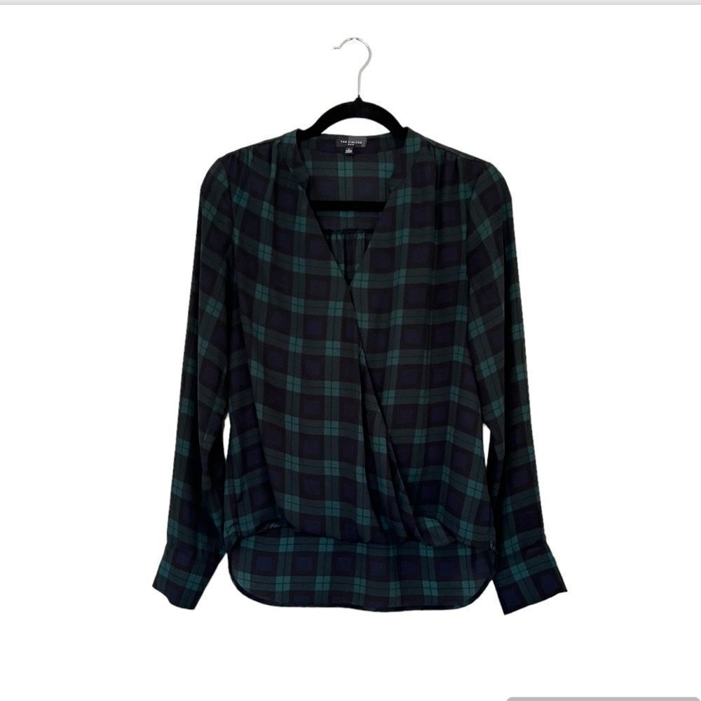 The Limited Tartan Plaid Faux Wrap Long Sleeve Blouse Size Small
