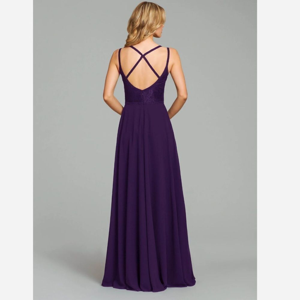 Hayley Paige 5864 Lace Bodice Chiffon A-Line Bridesmaid Maxi Dress Formal Gown