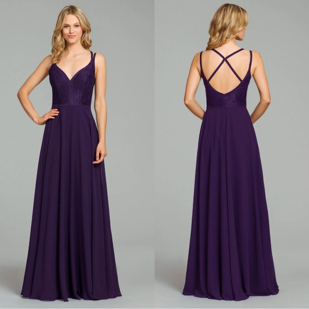 Hayley Paige 5864 Lace Bodice Chiffon A-Line Bridesmaid Maxi Dress Formal Gown