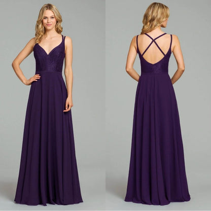 Hayley Paige 5864 Lace Bodice Chiffon A-Line Bridesmaid Maxi Dress Formal Gown