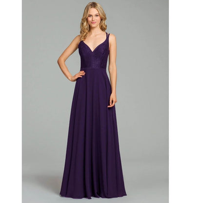 Hayley Paige 5864 Lace Bodice Chiffon A-Line Bridesmaid Maxi Dress Formal Gown