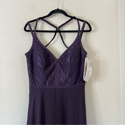 Hayley Paige 5864 Lace Bodice Chiffon A-Line Bridesmaid Maxi Dress Formal Gown