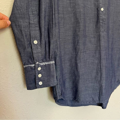 J. Crew Chambray Convertible Sleeve Cotton Half Button Down Shirt Size Small