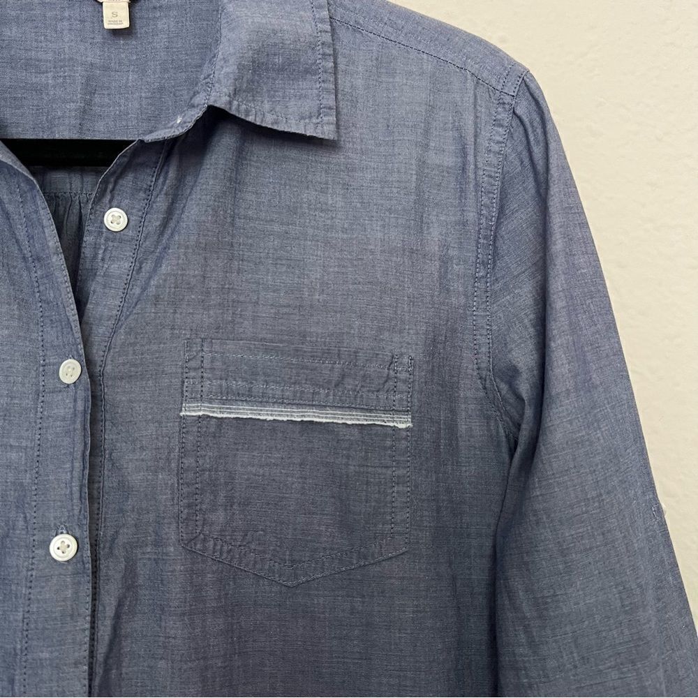 J. Crew Chambray Convertible Sleeve Cotton Half Button Down Shirt Size Small