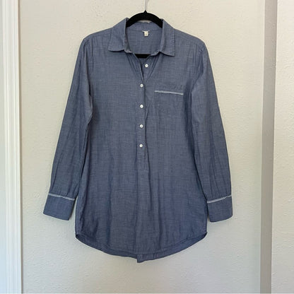 J. Crew Chambray Convertible Sleeve Cotton Half Button Down Shirt Size Small