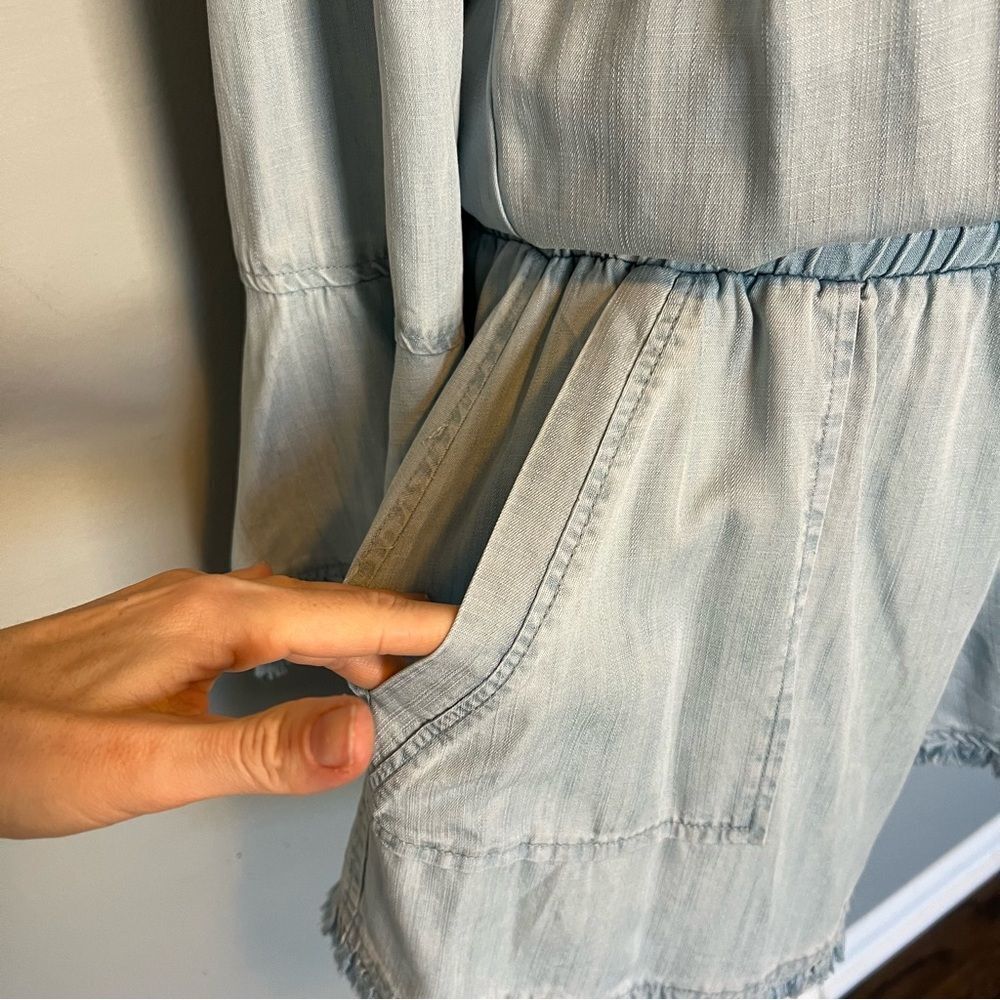 Ramy Brook Esie Chambray Romper Size XS Long Bell Sleeves Off the Shoulder