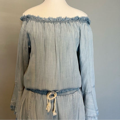 Ramy Brook Esie Chambray Romper Size XS Long Bell Sleeves Off the Shoulder