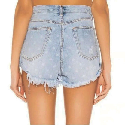 SUPERDOWN Revolve Kenzie Star Print Distressed Denim Jean Shorts High Rise