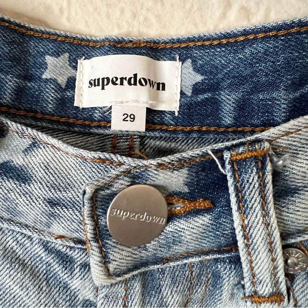SUPERDOWN Revolve Kenzie Star Print Distressed Denim Jean Shorts High Rise
