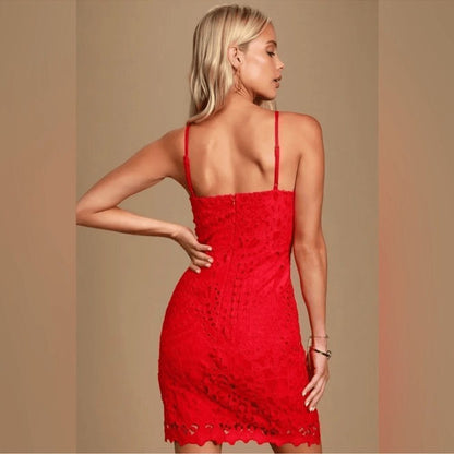 Lulu's Perfect Love Red Lace Eyelet Mini Dress NEW Size Medium