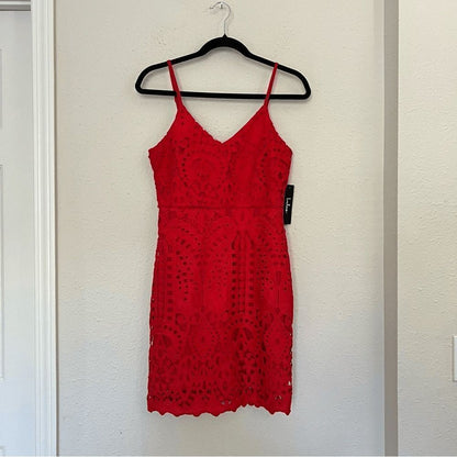 Lulu's Perfect Love Red Lace Eyelet Mini Dress NEW Size Medium