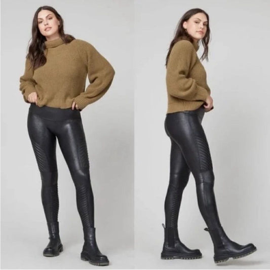 SPANX Faux Leather Moto Leggings Black NEW Plus Size 3X Petite