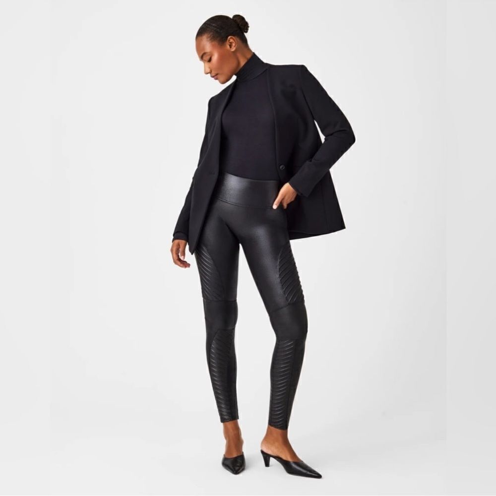 SPANX Faux Leather Moto Leggings Black NEW Plus Size 3X Petite