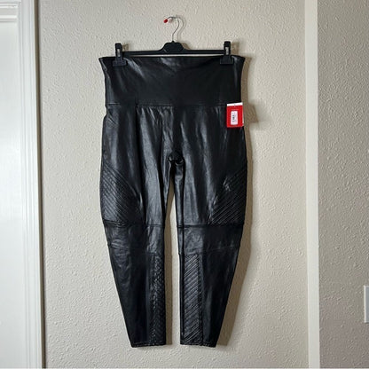 SPANX Faux Leather Moto Leggings Black NEW Plus Size 3X Petite