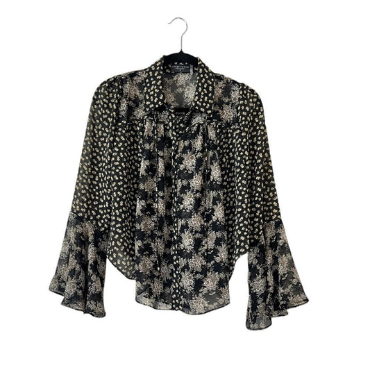 Dress Forum Floral Bell Sleeve Sheer Blouse Top Size Small
