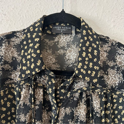 Dress Forum Floral Bell Sleeve Sheer Blouse Top Size Small