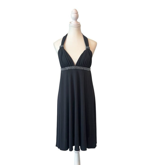 Express Halter Beaded Black Mini Dress Size Small Y2K 90s