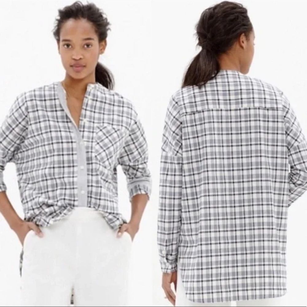 Madewell Plaid Collarless Messenger Long Sleeve Button Down Shirt Size Small
