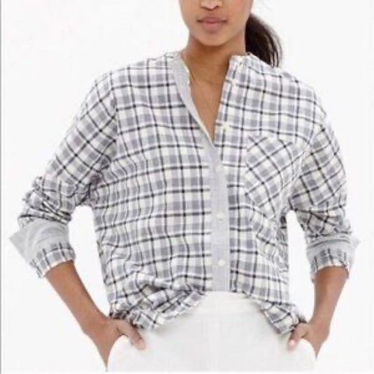 Madewell Plaid Collarless Messenger Long Sleeve Button Down Shirt Size Small