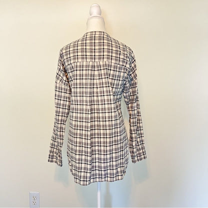 Madewell Plaid Collarless Messenger Long Sleeve Button Down Shirt Size Small