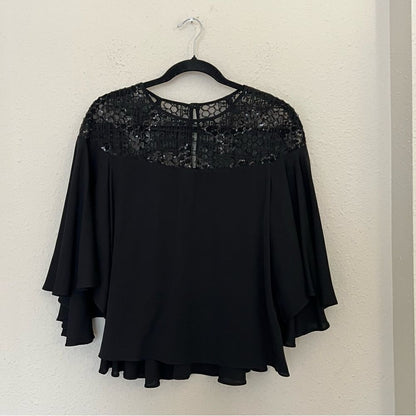 MILLY Sequined 3/4 Bell Sleeve Silk Blend Blouse Size 8