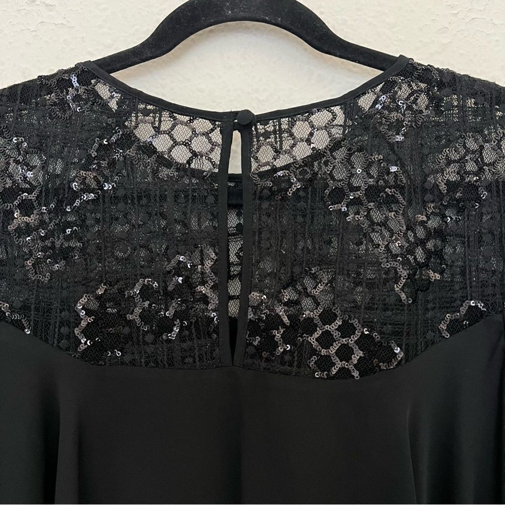 MILLY Sequined 3/4 Bell Sleeve Silk Blend Blouse Size 8