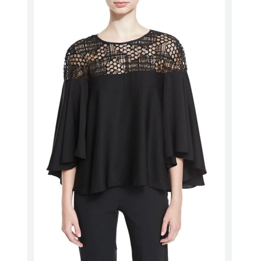 MILLY Sequined 3/4 Bell Sleeve Silk Blend Blouse Size 8
