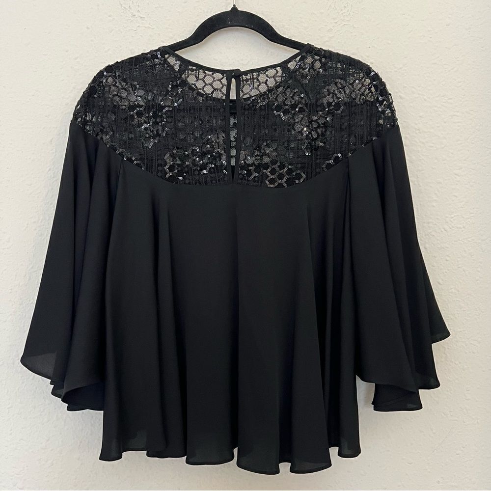 MILLY Sequined 3/4 Bell Sleeve Silk Blend Blouse Size 8
