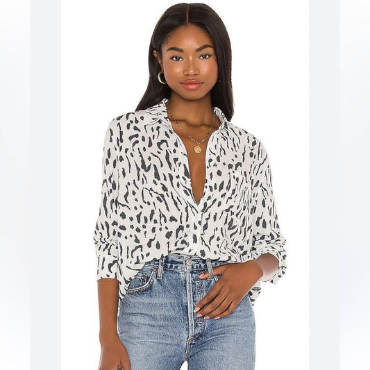 Rails Rocsi Shirt Ivory Cheetah REVOLVE Button Down Size XL Long Sleeve