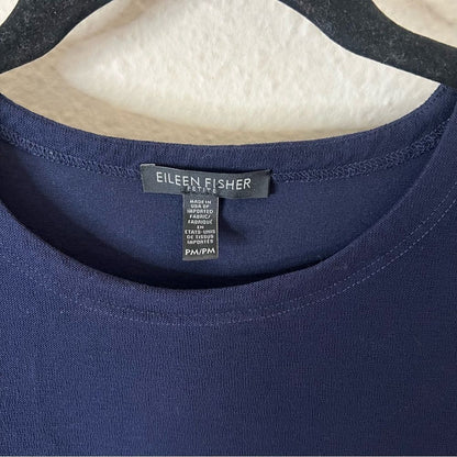 EILEEN FISHER Navy Washable Stretch Crepe Side Zip Shift Dress Medium Petite