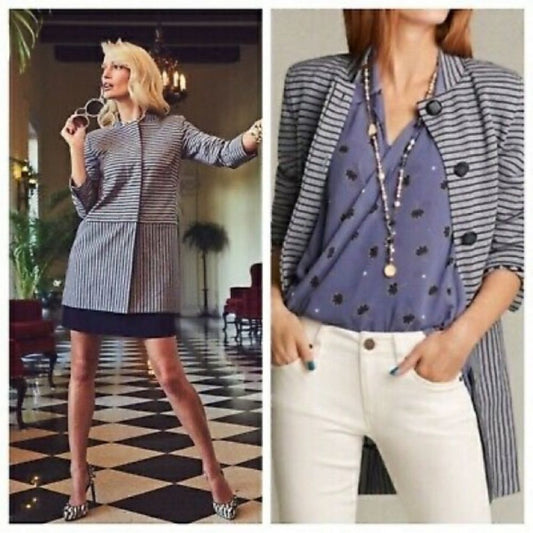 CABI Navy Blue Dappled Stripe Car Coat Jacket Size XS