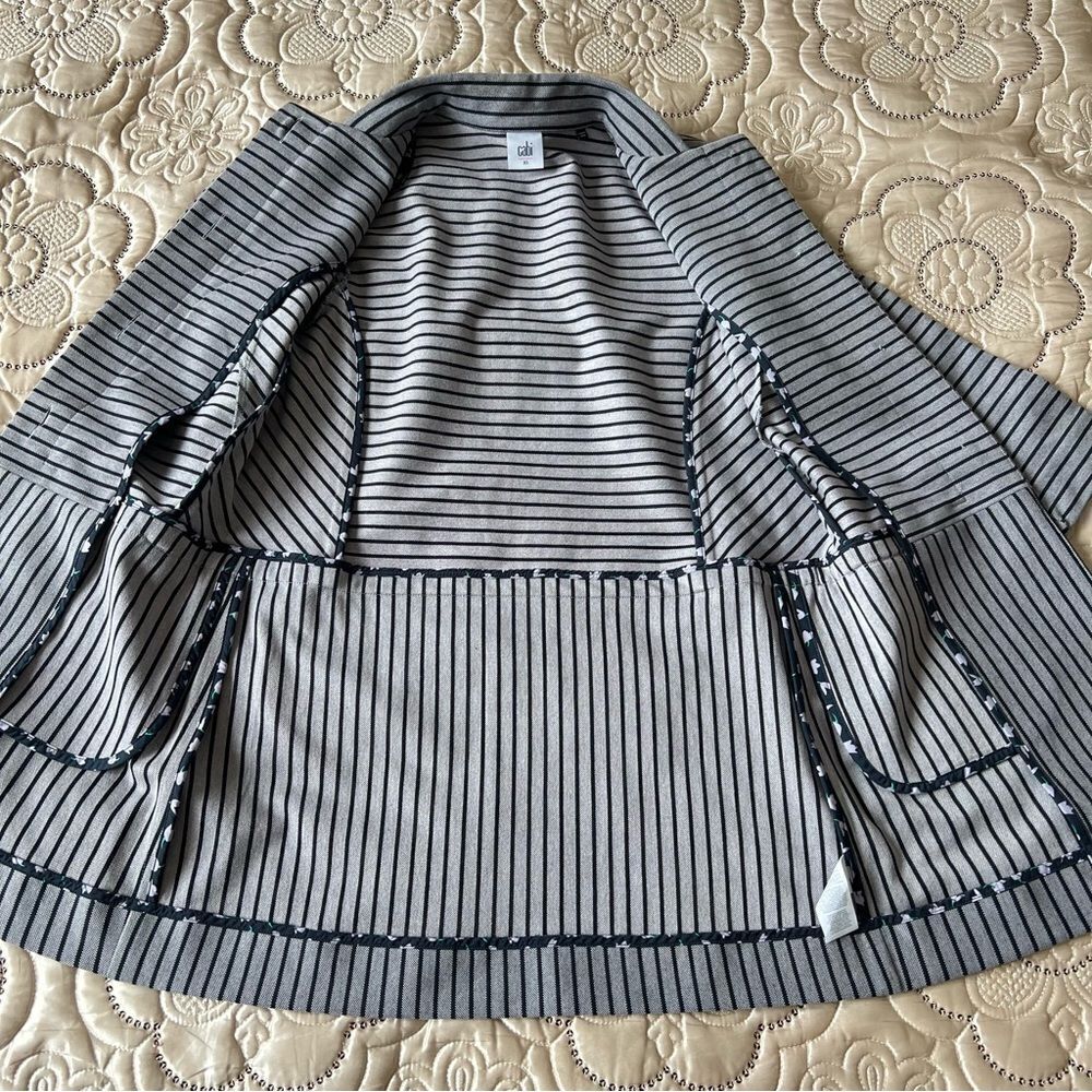 CABI Navy Blue Dappled Stripe Car Coat Jacket Size XS