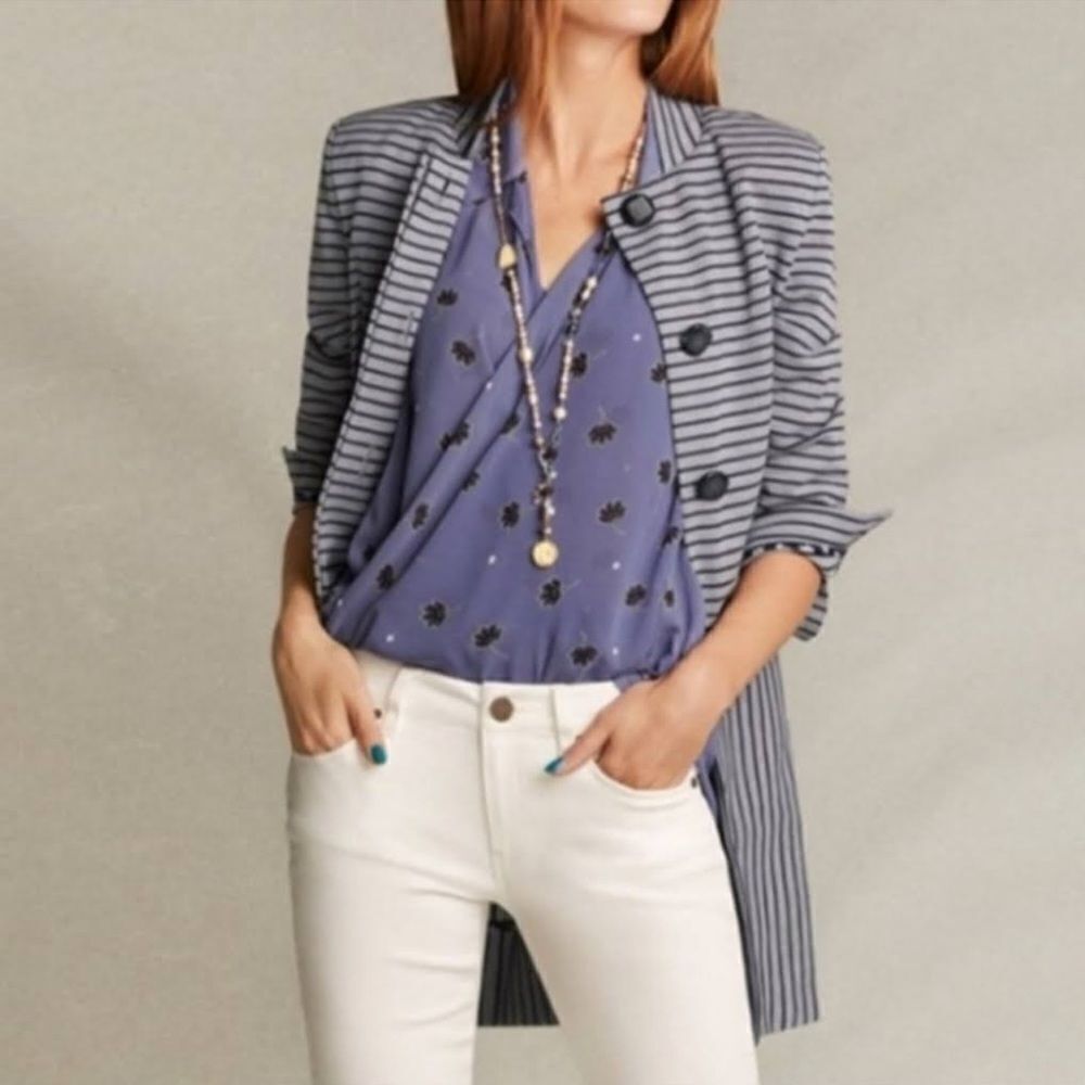 CABI Navy Blue Dappled Stripe Car Coat Jacket Size XS